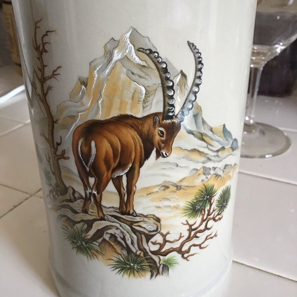 Vintage German Stoneware Large Beer Stein with Mountain Goat - Picture 2 of 5